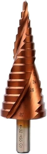 Broca escalonada de cobalto 4-32 mm, broca cónica HSS M35 para acero inoxidable y metales duros, vástago triangular de 10 mm, punta de 118° – para taladro de columna y atornillador de impacto – chapa