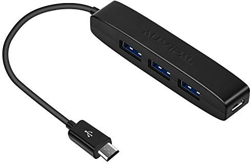 AuviPal 3-Port Micro USB OTG Hub Adapter (3 USB Ports + Power Port) for Fire Stick 4K, PlayStation Classic, Raspberry Pi Zero, Sega Genesis Mini, S/NES Classic Mini and More - Black