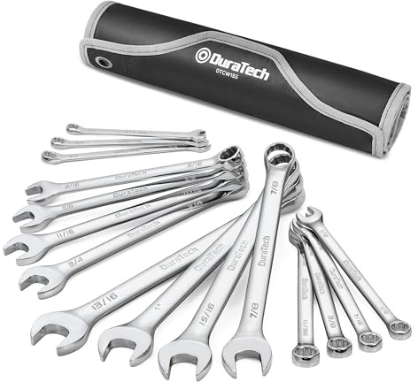 DURATECH Combination Wrench Set, SAE, 15-Piece, 1/4 to 1, 12-Point, CR-V Steel, with Rolling Pouch