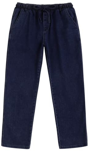 COOFANDY Jeans herr stretch bomull slip-jeans byxor med elastiskt midjeband, Marinblå, XL