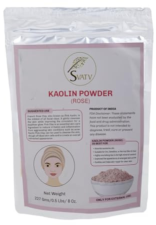 SVATV Rose Kaolin Powder For Face Mask Herbal Makeup, Bath Bomb Clay, DIY Spa Mud Mask For Facial 227 Grams Half Pound