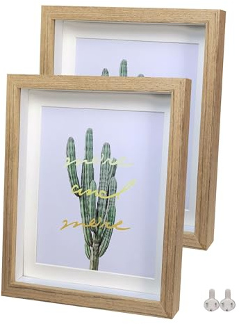 Houstimi Solid Wood Shadow Box Frame 5x7 3D Deep Picture Frames Small Shadow Box Display Case(2 Pack, Original Wood) for Wall Or Tabletop Internal Depth 0.6 inches