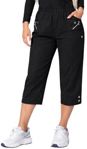 JM CLOTHING SS12 Womens Cropped Capri Trousers Ladies Three Quarter Soft 3/4 Stretchy Pull on Trousers Elasticated Waist Pockets Summer Shorts Plus Size Pants