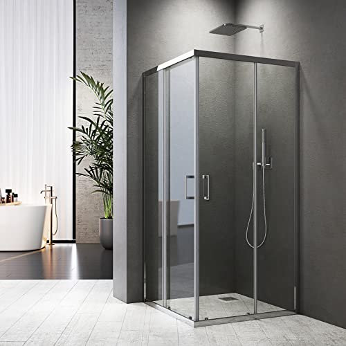 Duschabtrennung Glas 75x90cm, Duschkabine 90x75 Eckeinstieg Schiebetür Duschwand Duschabtrennung-glas