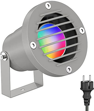 ledscom.de Foco LED para jardín DUK, rejilla para uso exterior, gris, IP65, incl. lámpara LED Smart Home RGBW GU10 473lm