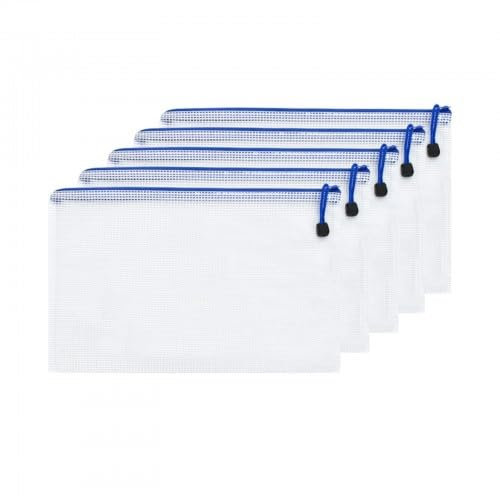5 Stücke Dokumententasche mit Reißverschluss A4, Mesh Kunststoff Reißverschlusstasche, Transparente Datei Taschen mit Reißverschluss, für Dokumente, Kosmetika, Papier, Quittungen, Hausaufgaben