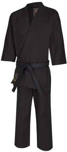 TEKKA BUDO Karateanzug Pro Extra schwarz 14 oz - Karate Gi Set - Jacke. Hose (Schnürbund) - Kumite Anzug - Segeltuch - Größe 190