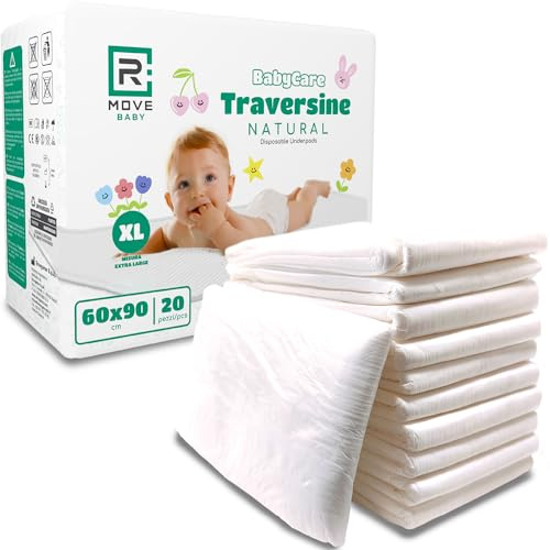 R MOVE 20 traversine neonato fasciatoio 60x90 cm - traverse bambini XL, telini igienici natural, teli cambio pannolino usa e getta, morbida fibra naturale di cellulosa super assorbenti