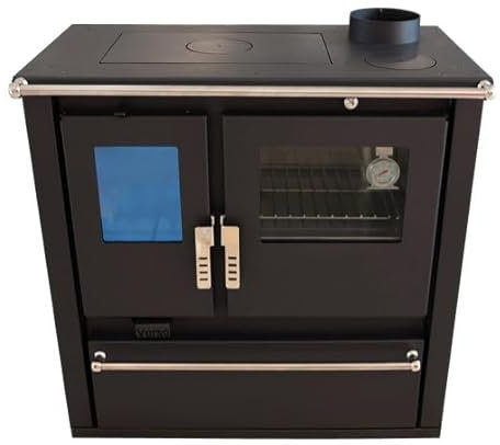 EEK A+ Holzofen Kochherd Verso Cs Plus Inox mit 7.7 kW Leistung, Großem Backfach und Robustem Edelstahldesign