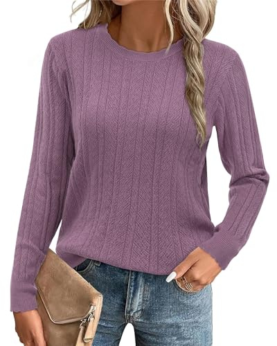 Arach&Cloz Jumpers for Women UK Crew Neck Long Sleeve Knitted Tops Sweater Shirt Spring Summer Knitwear Blouse