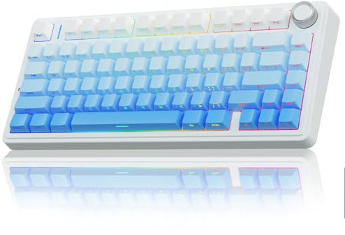 AULA F75 Mechanische Tastatur Gaming,2.4GHz/Type-C/BT5.0 Kabellos Gaming Tastatur 75 Prozent,Seitlich Graviert,Gasket Struktur,Hot-Swap Wireless Tastatur RGB,QWERTY (Blau mit Farbverlauf)