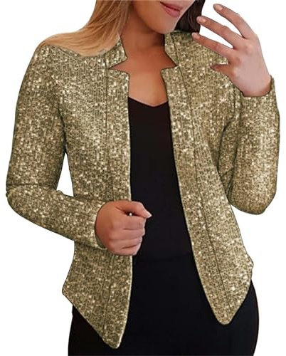 Cexiakong Blazer pour femme : blazer à paillettes pour femme tenue du nouvel an paillettes élégant boléro noir blouson fête blouse pailletée chemise dorée disco veste or cardigan argent veste à