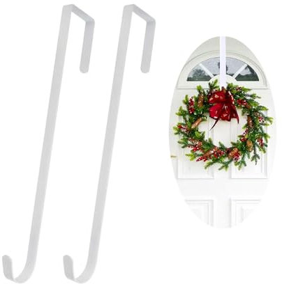 SIGANDG 2 Ganci per Porte in Acciaio Inossidabile, Ghirlanda per porta, Ganci da 30 cm per ghirlande e Decorazioni per Porte - Ganci per Porte di Appartamenti Interne ed Esterne(Bianco)