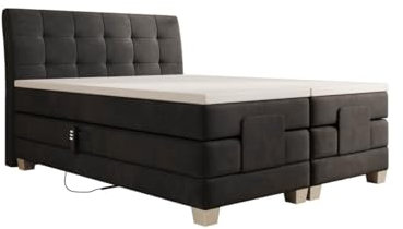 Luxusbetten24 Boxspringbett Amara Samt 140x200 elektrisch verstellbar | Bezug: Samt | Farbe: Anthrazit | Härtegrad: H3 (70-100kg)