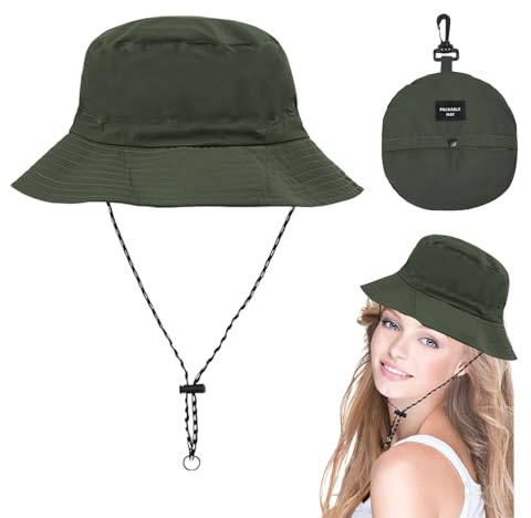 KHDULQ Cappello da Sole Uomo Donna 54-60CM Cappello da Aspetto Nylon da Pioggia Verde Impermeabile Pieghevole da Pescatore Sole Donna Uomo Pieghevole Cappelli