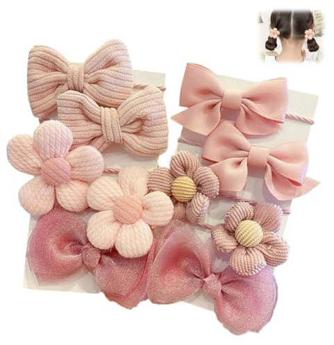 AzureRay 10 Stück Cute Haargummis Mädchen Rosa Schleife Blumen Design,Niedliche Baby Haargummi & Haarschmuck Kinder Set