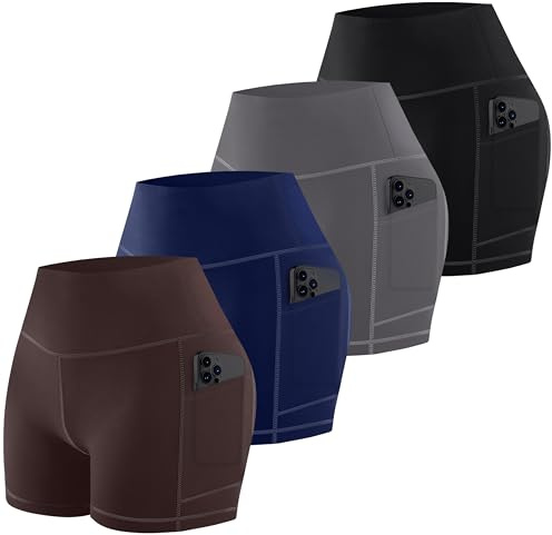 MIRITY 4 Pack Women High Waisted Biker Shorts with Pockets for Gym Yoga Cycling