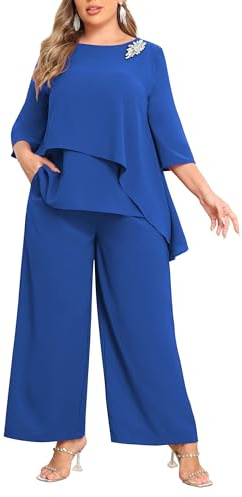AOVDE Plus Size Pant Suits Women Half Sleeve 2 Piece Formal Office Outfit Women Wedding Guest Pantsuits Casual Daily Outfit, A-royal Blue, 22 Plus