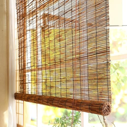 Outdoor Blackout Shade, Bamboo Blinds for Patio Roll Up, 10 45 60 80 100 120 150 180cm Waterproof Bamboo Roll-up Shades with Lifter, Privacy Protection, No Drill