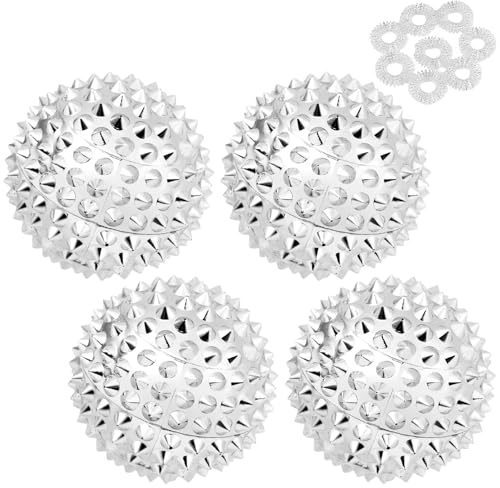 URAQT 4 st magnetiska massagebollar set med 8 ringar, handakupunkturboll för sjukgymnastik, 32 mm hälsa magnetisk massageboll och fidgetring för stresslindring snäva muskler (silver)