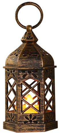 Pequeña linterna LED - linterna decorativa vintage con vela parpadeante, pieza central retro clásica para la boda de vacaciones Pascua Diwali Halloween | Decoración de mesa rústica para la cocina de l