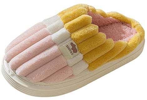 Zapatillas de estar por casa para mujer, con forro cálido, con plataforma de felpa, multicolor, para parejas, zapatos de cabaña con suela antideslizante, zapatillas de casa, modernas, cómodas, Rosa