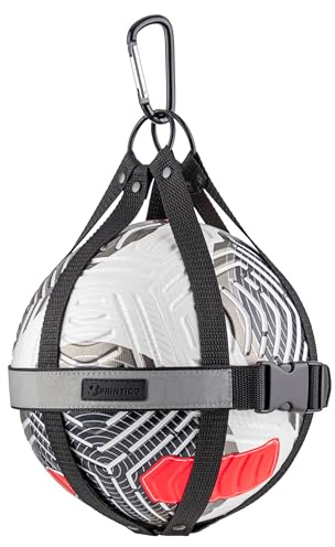 SPRINTIGO Rete Porta Palloni, Sacca Porta Pallone di Misura 4–7, Universale, Regolabile, con Moschettone, Aggancialo alla Borsa o allo Zaino, Nero