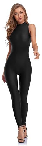 speerise Ärmelloser Rollkragen-Strampler für Damen, Einteiler für Yoga, Workout, Jumpsuit mit Bauchkontrolle, Body, Schwarz, XL