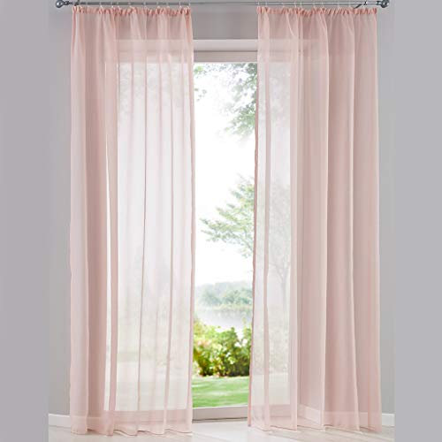 SIMPVALE 2 Paneles Cortinas Visillos de Gasa con Ganchos de riel para Dormitorio Habitación Sala de Estar Balcón, Rosa, 140x260cm
