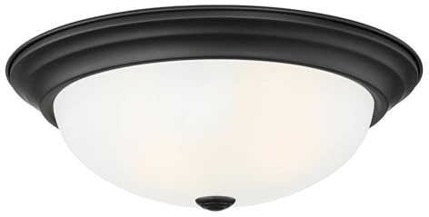 DESIGNERS FOUNTAIN Reedley 3-Lights Flush Mount Ceiling Light, 15 Inch Lighting Fixture for Kitchen, Bedroom, Bathroom, and Hallway, Matte Black with Etched Glass, 1257L-MB-W
