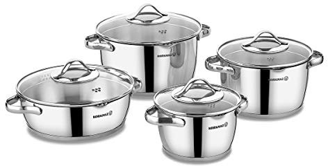 KORKMAZ STARA Tencere Batterie de Cuisine Casserole Haut de Gamme 8 pièces en Acier inoxydable Compatible tous Feux