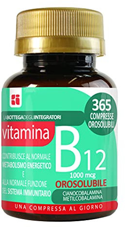 Vitamina B12 Masticabile 1000 mcg 365 Compresse Orosolubili 1 al dì | Senza Glutine e Lattosio | non di origine animale | Cianocobalamina Metilcobalamina | Energia | Sistema Immunitario