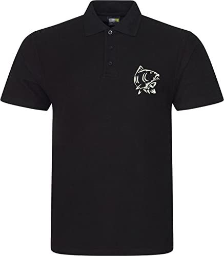 Embroider Left Chest Carp Hunter Logo Polo Shirt Fishing Fisherman Adventure Unisex Gift Polo Top (Black, S, s)