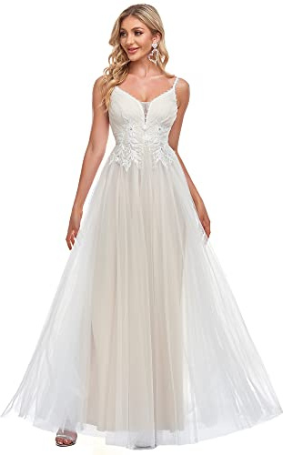 Ever-Pretty Women's Tulle Appliques V-Neck Long Wedding Dress EH0124A