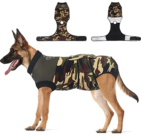 Jiupety Doux Body Chien Post Operatoire Femelle, Réglables en Une Seule Pièce Body Chien Post Operatoire Male, Body pour Chien Après Stérilisation alternatives aux Collerettes pour Chiens, Vert XL