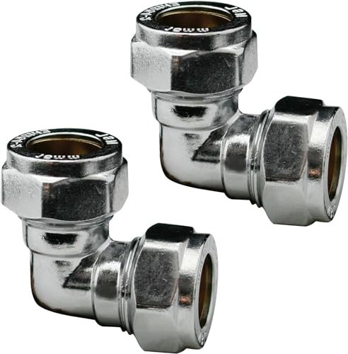 NPH 15mm Chrome Plated Compression Elbows Angled Pipe Connectors for Copper Pipe - Pack of 2