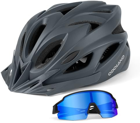 Odoland Bike Helmet with Cycling Sunglasses, Adult Cycling Helmets for Men Women Adjustable Lightweight Road Bike Mountain Bike Helmet Hrey