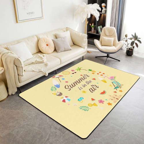 richhome Summer Holiday Area Rug Cartoon Watermelon Pineapple Coconut Trees Non Slip Rug for Kids Boys Girls Teens Cute Castle Flamingo Hawaii Beach Indoor Floor Mat for RV 150cm X 200cm X 1cm