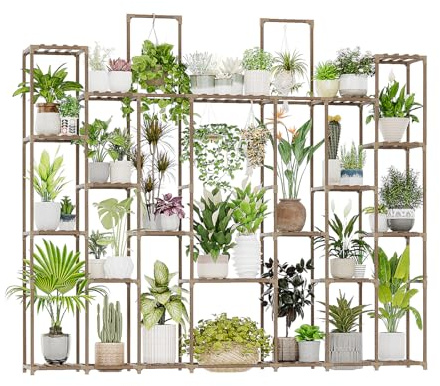 Bamworld Plant Stand Indoor 30 Pots Large Plant Shelf Wide Tall Outdoor Plant Holder Wood for Multiple Plants Plant Rack for Living Room Garden Balcony Flower