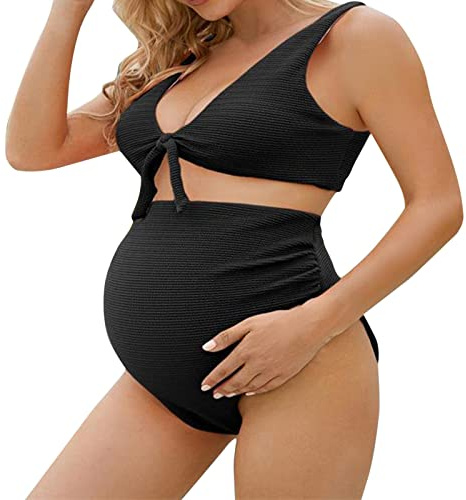 Maillot de Bain 2 Pièces d'été pour Femmes Enceintes Tankini Maillots de Bain Deux Pièces Grossesse Push Up Maillots de Bain Maternité Elegant Taille Haute Ensemble Maillot De Bain