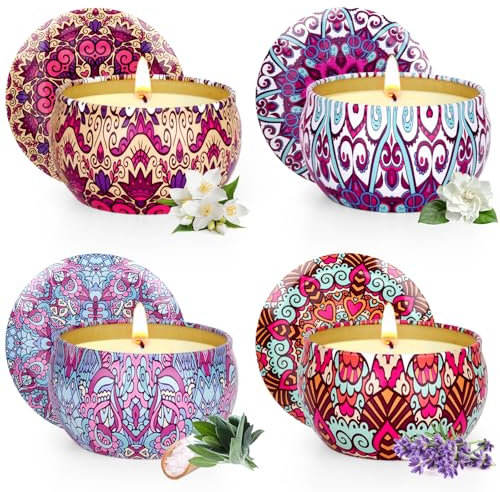 Coffret Cadeau De Bougies Parfumées Pour Femme, Cadeau De Noël Pour Femme : 4 Coffret De Bougies Parfumées À La Cire De Soja Naturelle, Petit Cadeau De Noël Pour Femme | Fête D'anniversaire | Noël