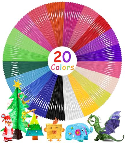 Bixury 3D Stift Filament PLA 1,75mm 3D-Drucker Filament Nachfüllpackung mit 20 Farben 3D Drucker je 10m Total Length 200m Filament 3D Druckmaterialien für Filament 3D Stift