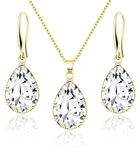 Linawe Set de joyas para mujer, joyas doradas para novias, joyas de moda, pendientes colgantes para mujer, collares y colgantes con cadena dorada, regalos para mujeres y madres