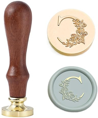 Statice Tampon de cire à cacheter lettre C – Tampon de cire à cacheter avec fleur en laiton de 25 mm pour enveloppes, invitations ou cadeaux de Saint-Valentin