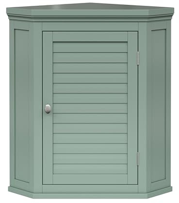 Teamson Home Glancy Removable Corner Wall Cabinet with Faux Louvered Door, Sage Green