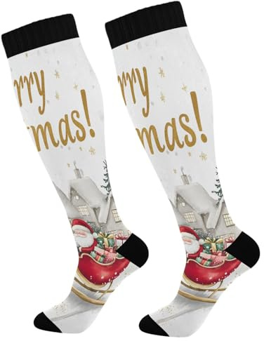STAYTOP Santa Claus Sits on A Sled Compression Socks for Women & Men (2 pairs)-Support Knee High Socks for Running, Sports