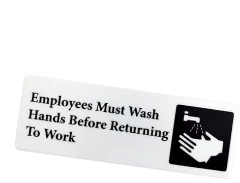 Letrero acrílico con texto en inglés Employees Wash Hand, letrero adhesivo de pared para puerta, letrero informativo de negocios, empleados que se lavan las manos antes del trabajo, letrero de