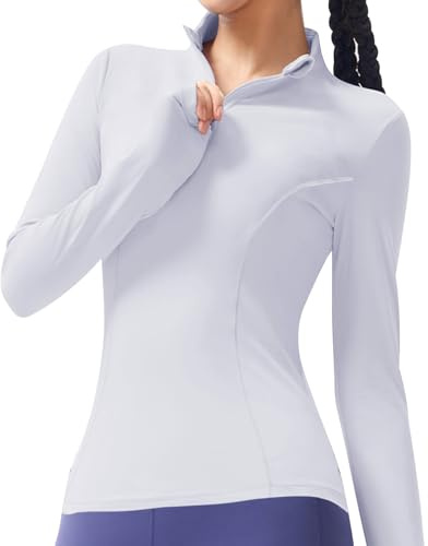 Lancry Camisetas de gimnasio de manga larga para mujer, con cremallera de 1/4, camiseta de manga larga para correr con agujeros para el pulgar, chaquetas de gimnasio para mujer, chaqueta de correr,