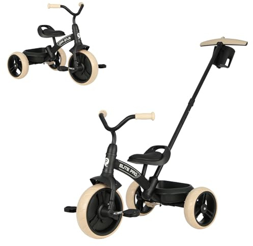 Toddler Tricycles for 2 to 6 Year olds-2 in 1 Kid's Trikes Bike with Push Handles Adjustable & Removable, Push Bike with Toy Storage Basket for Boys & Girls Tricycle Gift (Black)