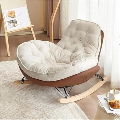 TINGMIAN Outdoor Patio Rocking Chair Oversize Indoor Reading Chair Padded Cushion Rocker Recliner Chair Outdoor for Front Porch, Living Room, Patio, Garden, Yard(Brown)